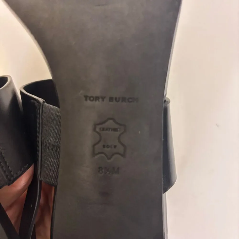 Tory Burch Black Leather Low Block Heel Sandals Size 8.5 - Picture 10 of 10